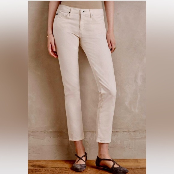 Ag Adriano Goldschmied Denim - AG The Stevie Slim Straight Ankle Jeans Corduroy Cords Creme Ivory Stretch Sz 32